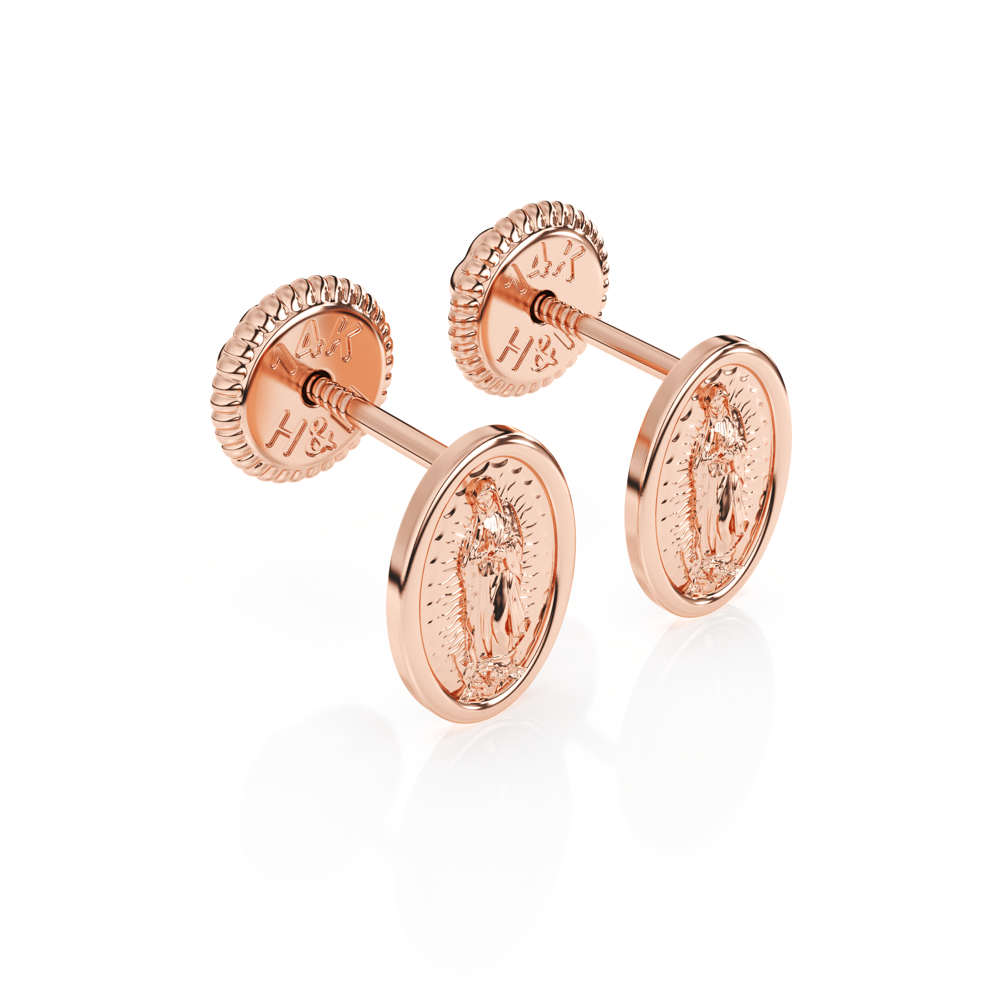 Our Lady of Guadalupe Stud Earrings - Solid 14K Rose Gold, Screw Back, for Babies & Children