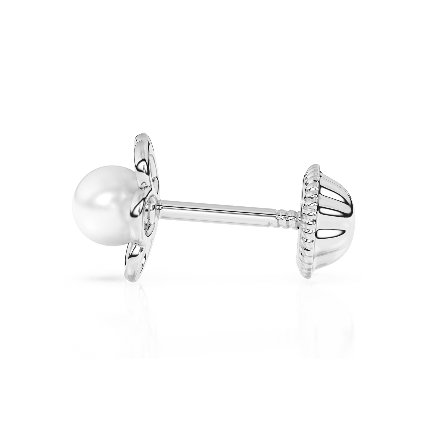 Petals and Pearls, AAA-Pearl Stud Earrings - Solid 14K White Gold, Screw Back, for Babies & Children