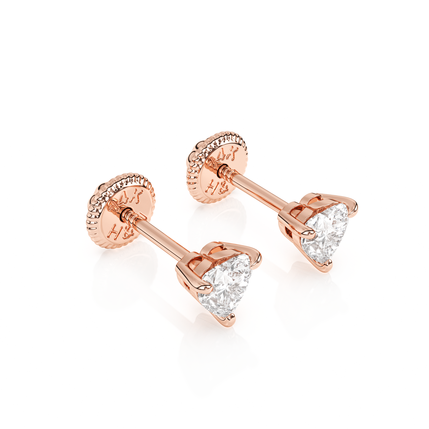 Petite Heart, Clear Heart CZ, Stud Earrings - Solid 14K Rose Gold, Screw Back, for Babies & Children