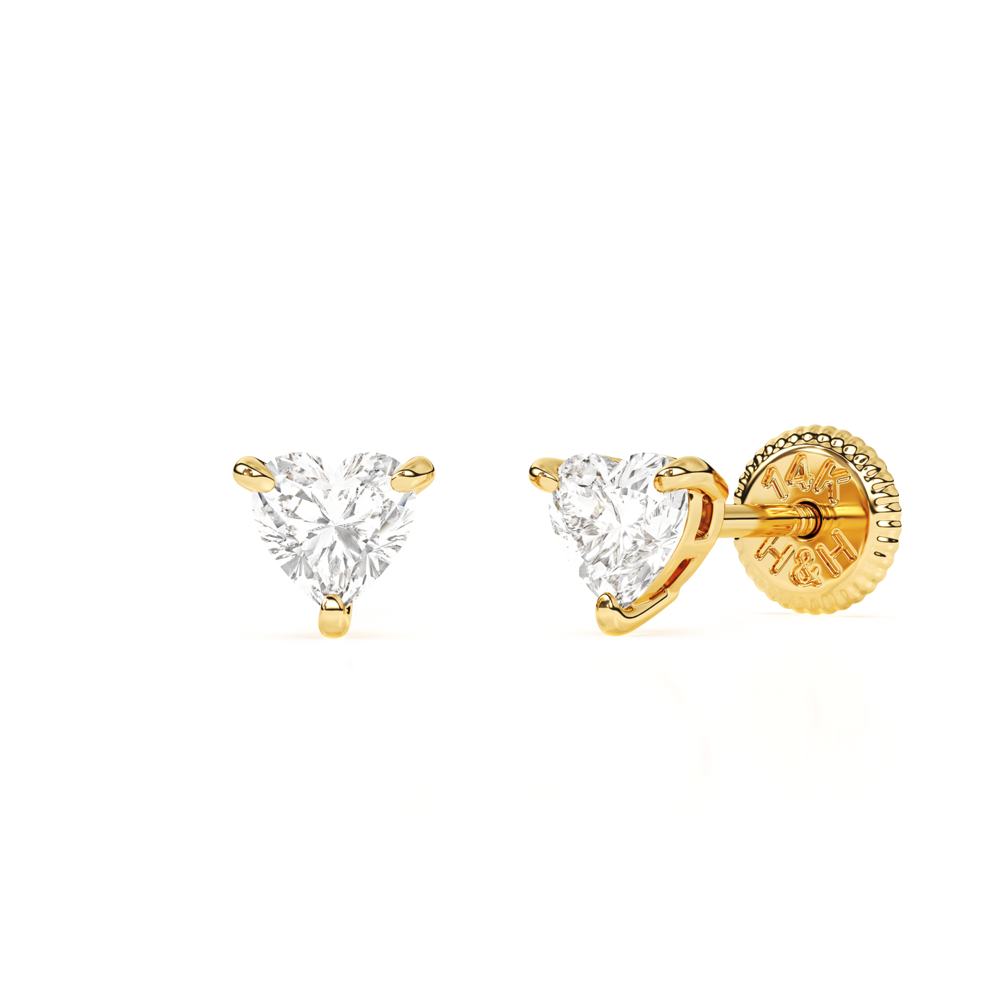 Petite Heart, Clear Heart CZ, Stud Earrings - Solid 14K Gold, Screw Back, for Babies & Children