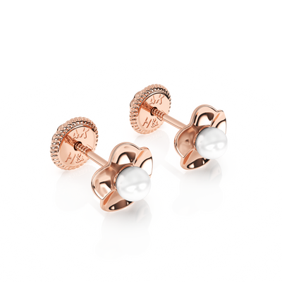 Ruffled Petals and Pearls, AAA-Pearl Stud Earrings1