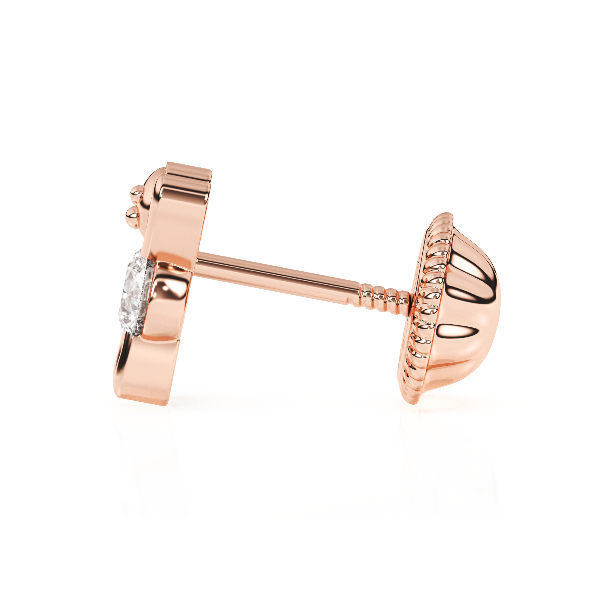 Teddy Bear Treasure, Clear CZ Stud Earrings - Solid 14K Rose Gold, Screw Back, for Babies & Children