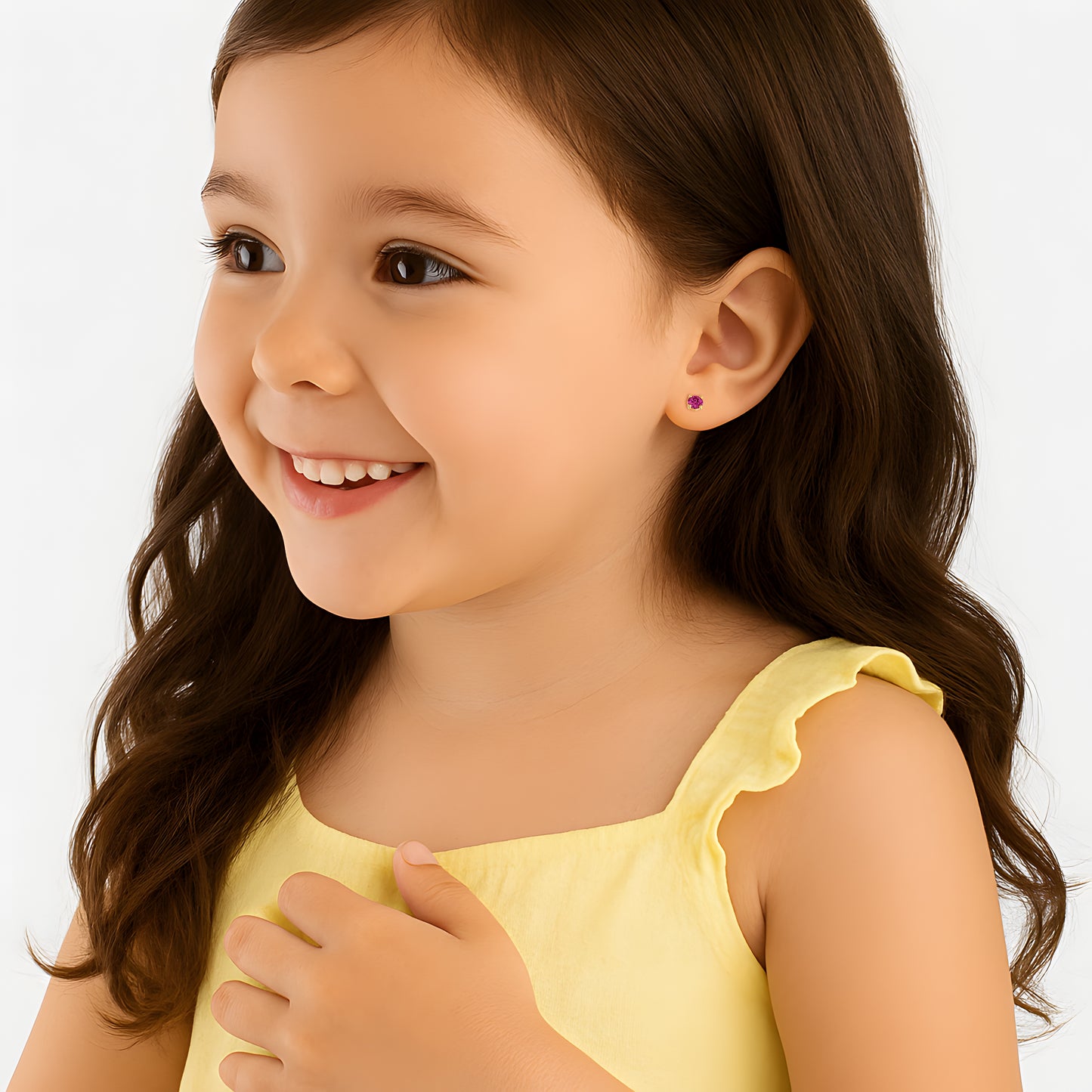 February Birthstone, 4mm Swarovski Crystal Stud Earrings - Solid 14K Gold, Screw Back, for Babies & Children