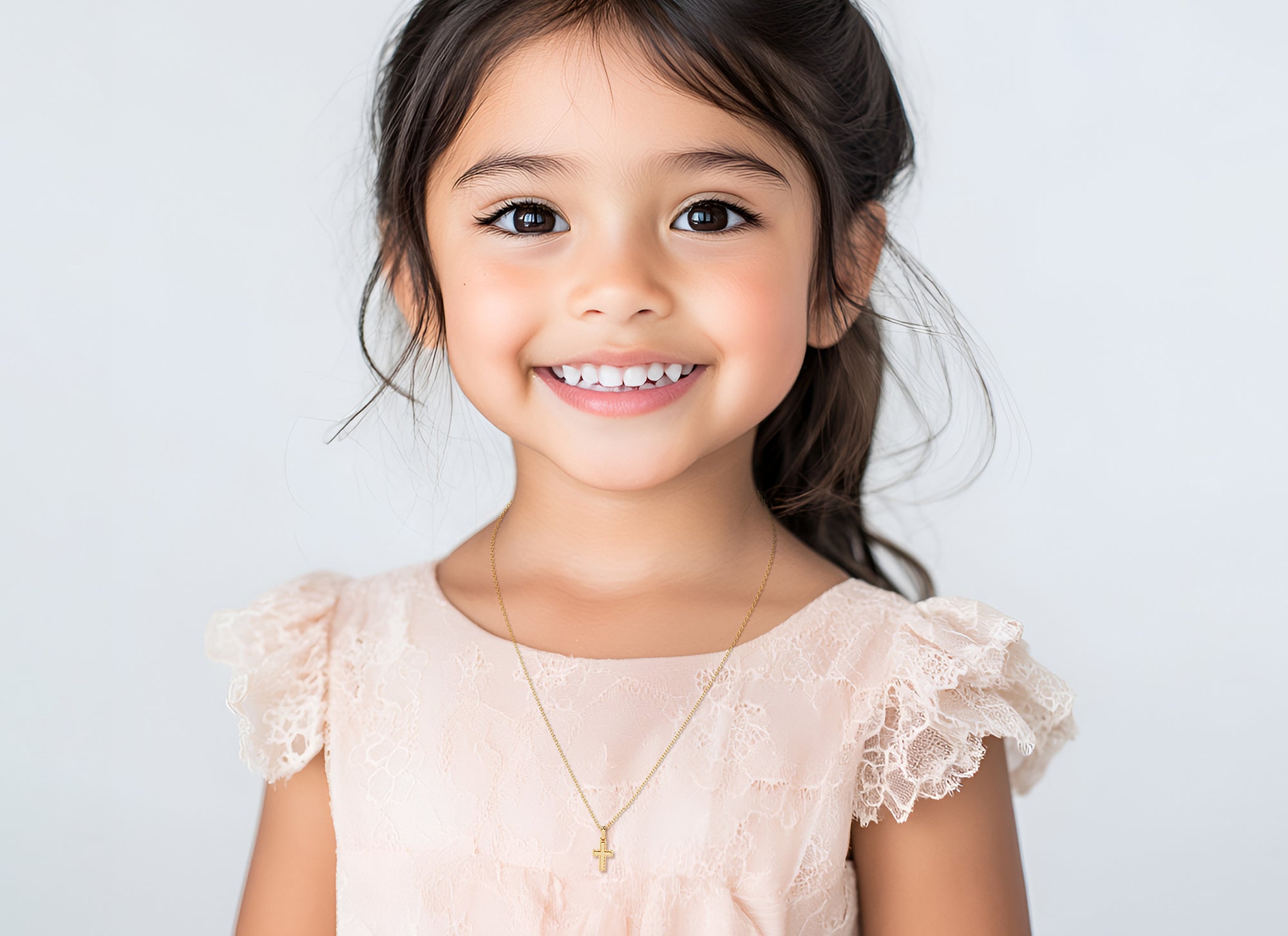 Eternal Grace – Children’s Cross Necklace - For Girls of Faith in Solid 14k Yellow Gold