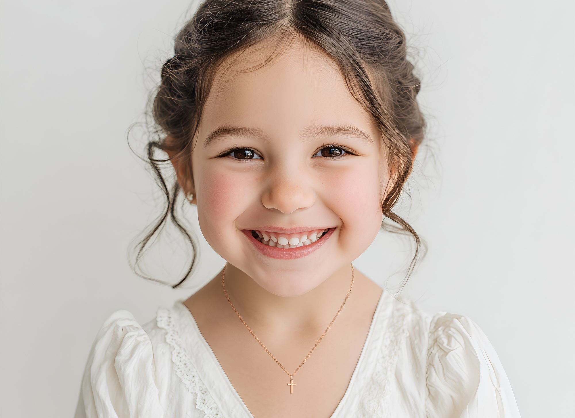 Forever Faithful – Children’s Cross Necklace - For Girls of Faith in Solid 14k Rose Gold