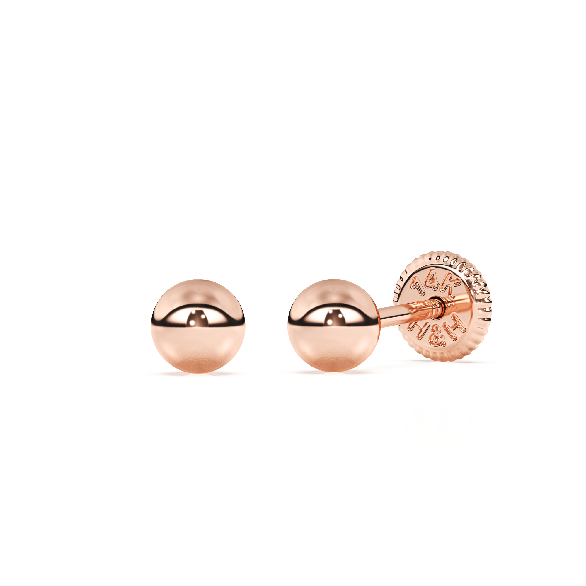 Pendientes clásicos redondos de 3 mm - Oro rosa macizo de 14 quilates, con cierre de rosca, para bebés y niños