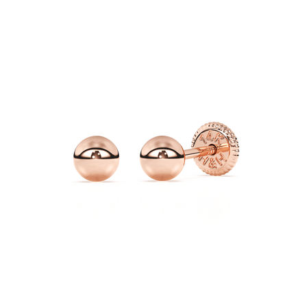 3mm Classic Round Stud Earrings - Solid 14K Rose Gold, Screw Back, for Babies & Children