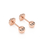 Pendientes clásicos redondos de 3 mm - Oro rosa macizo de 14 quilates, con cierre de rosca, para bebés y niños