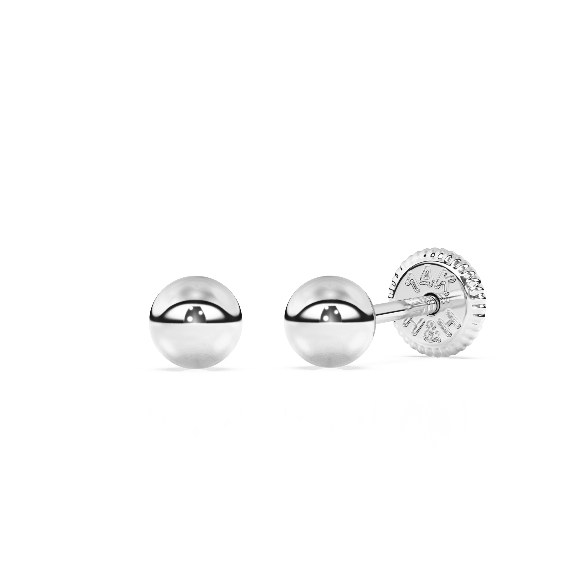 3mm Classic Round Stud Earrings - Solid 14K White Gold, Screw Back, for Babies & Children