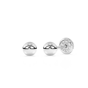 3mm Classic Round Stud Earrings - Solid 14K White Gold, Screw Back, for Babies & Children