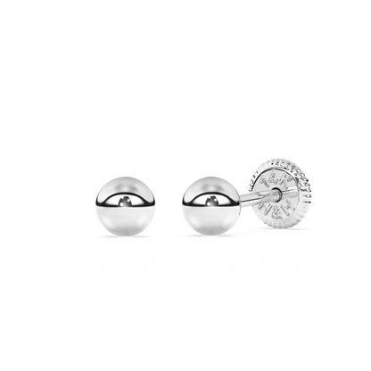 3mm Classic Round Stud Earrings - Solid 14K White Gold, Screw Back, for Babies & Children