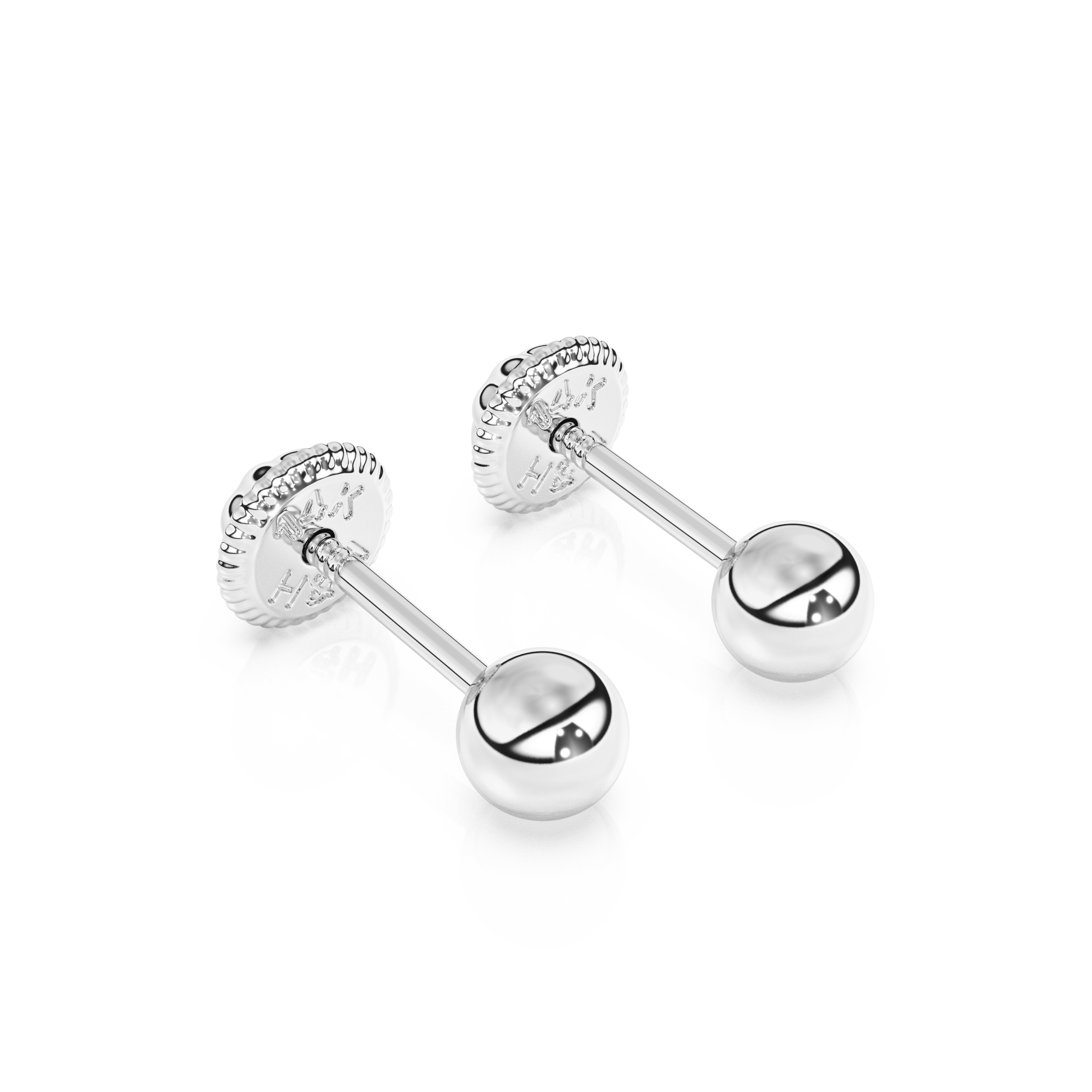 3mm Classic Round Stud Earrings - Solid 14K White Gold, Screw Back, for Babies & Children