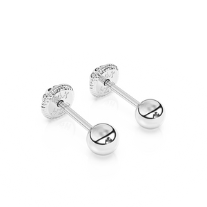 3mm Classic Round Stud Earrings - Solid 14K White Gold, Screw Back, for Babies & Children