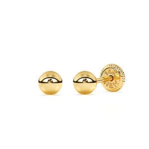 3mm Classic Round Stud Earrings - Solid 14K Gold, Screw Back, for Babies & Children
