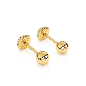 3mm Classic Round Stud Earrings - Solid 14K Gold, Screw Back, for Babies & Children