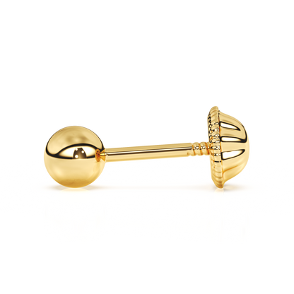 3mm Classic Round Stud Earrings - Solid 14K Gold, Screw Back, for Babies & Children