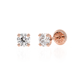 Pendientes de botón con circonita cúbica redonda transparente de 3 mm - Oro rosa macizo de 14 quilates, cierre de rosca, para bebés y niños