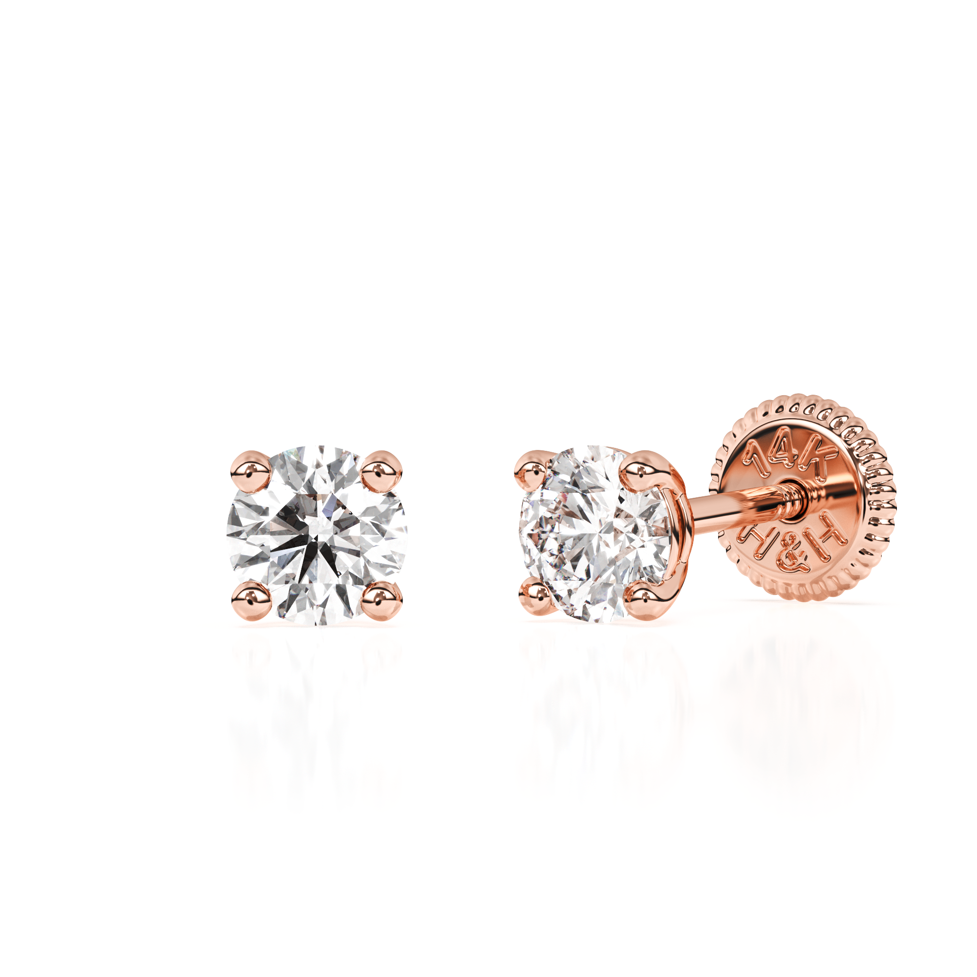 Pendientes de botón con circonita cúbica redonda transparente de 3 mm - Oro rosa macizo de 14 quilates, cierre de rosca, para bebés y niños