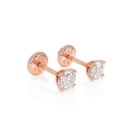 Pendientes de botón con circonita cúbica redonda transparente de 3 mm - Oro rosa macizo de 14 quilates, cierre de rosca, para bebés y niños