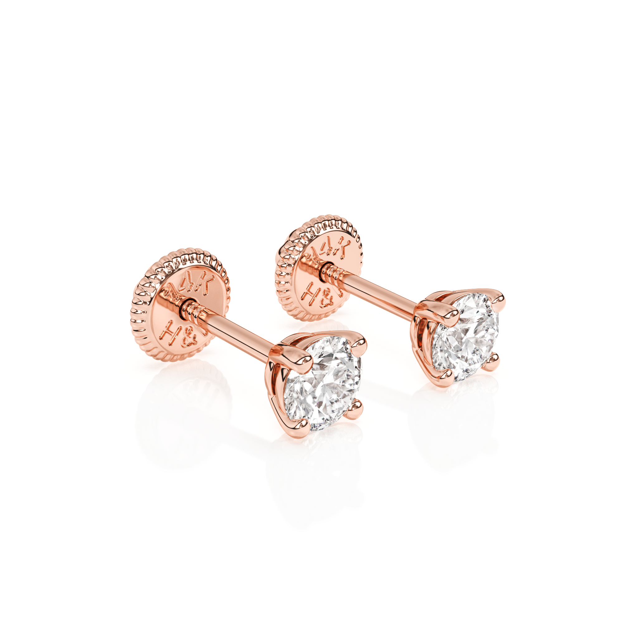 Pendientes de botón con circonita cúbica redonda transparente de 3 mm - Oro rosa macizo de 14 quilates, cierre de rosca, para bebés y niños