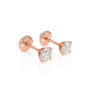 Pendientes de botón con circonita cúbica redonda transparente de 3 mm - Oro rosa macizo de 14 quilates, cierre de rosca, para bebés y niños