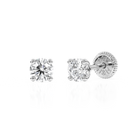 3mm Clear Round CZ Stud Earrings - Solid 14K White Gold, Screw Back, for Babies & Children