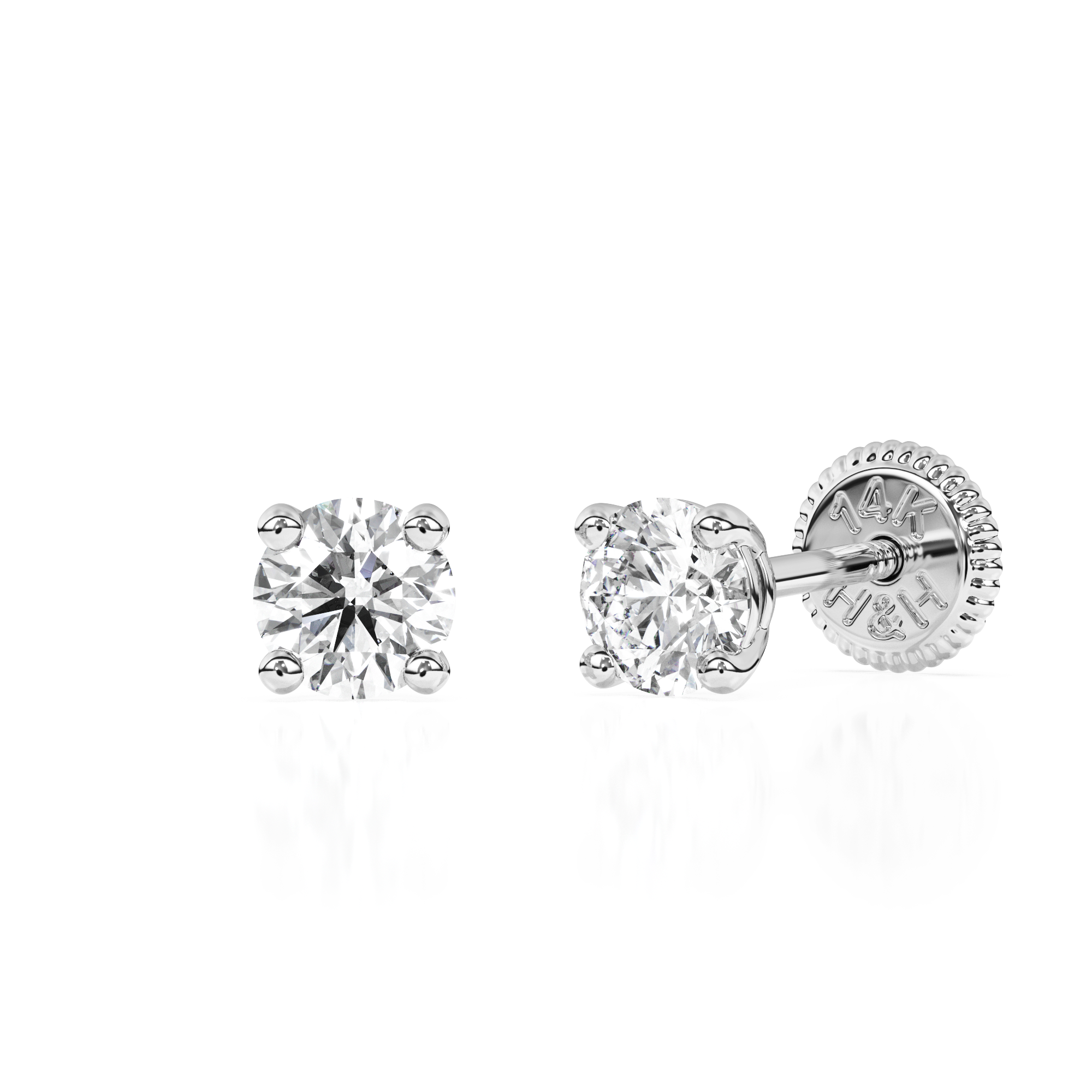 3mm Clear Round CZ Stud Earrings - Solid 14K White Gold, Screw Back, for Babies & Children