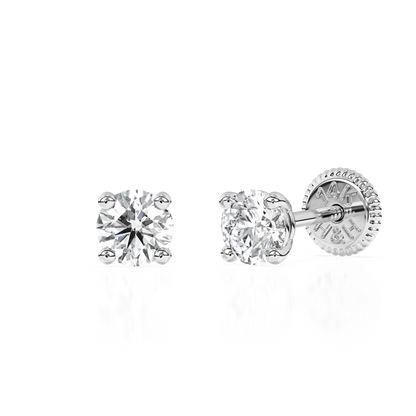 3mm Clear Round CZ Stud Earrings - Solid 14K White Gold, Screw Back, for Babies & Children