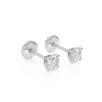 3mm Clear Round CZ Stud Earrings - Solid 14K White Gold, Screw Back, for Babies & Children