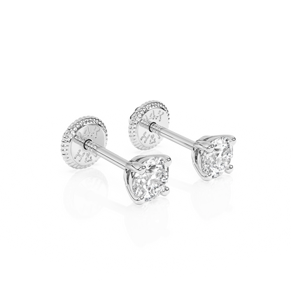 3mm Clear Round CZ Stud Earrings - Solid 14K White Gold, Screw Back, for Babies & Children