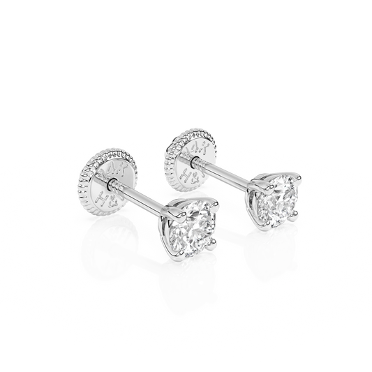 3mm Clear Round CZ Stud Earrings - Solid 14K White Gold, Screw Back, for Babies & Children