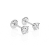 3mm Clear Round CZ Stud Earrings - Solid 14K White Gold, Screw Back, for Babies & Children