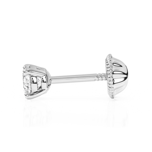 3mm Clear Round CZ Stud Earrings - Solid 14K White Gold, Screw Back, for Babies & Children