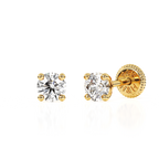 3mm Clear Round CZ Stud Earrings - Solid 14K Gold, Screw Back, for Babies & Children