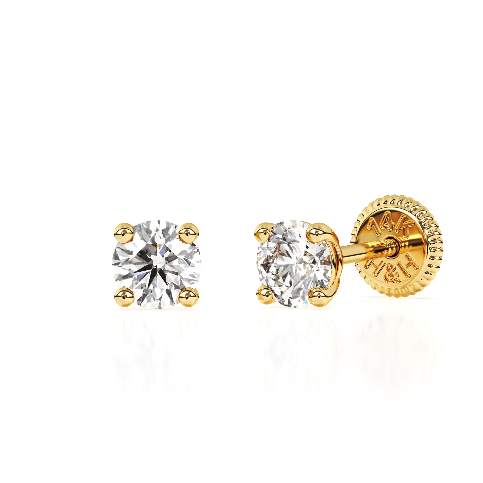 3mm Clear Round CZ Stud Earrings - Solid 14K Gold, Screw Back, for Babies & Children
