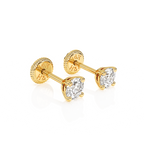 3mm Clear Round CZ Stud Earrings - Solid 14K Gold, Screw Back, for Babies & Children