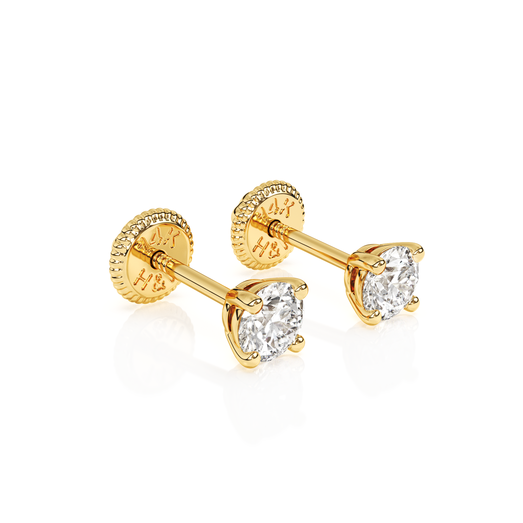 3mm Clear Round CZ Stud Earrings - Solid 14K Gold, Screw Back, for Babies & Children