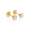3mm Clear Round CZ Stud Earrings - Solid 14K Gold, Screw Back, for Babies & Children