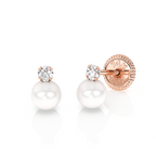 3mm Pearl Drop Clear CZ Stud Earrings - Solid 14K Rose Gold, Screw Back, for Babies & Children
