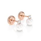 3mm Pearl Drop Clear CZ Stud Earrings - Solid 14K Rose Gold, Screw Back, for Babies & Children