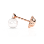 3mm Pearl Drop Clear CZ Stud Earrings - Solid 14K Rose Gold, Screw Back, for Babies & Children