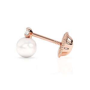 3mm Pearl Drop Clear CZ Stud Earrings - Solid 14K Rose Gold, Screw Back, for Babies & Children