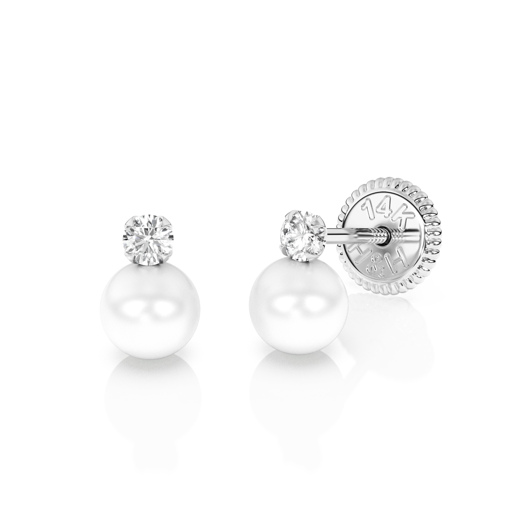 3mm Pearl Drop Clear CZ Stud Earrings - Solid 14K White Gold, Screw Back, for Babies & Children