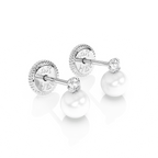 3mm Pearl Drop Clear CZ Stud Earrings - Solid 14K White Gold, Screw Back, for Babies & Children