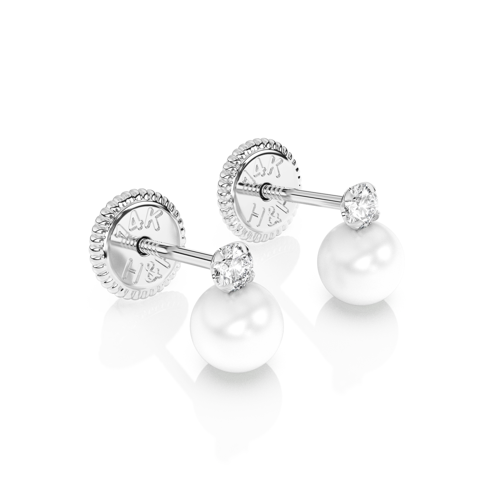 3mm Pearl Drop Clear CZ Stud Earrings - Solid 14K White Gold, Screw Back, for Babies & Children