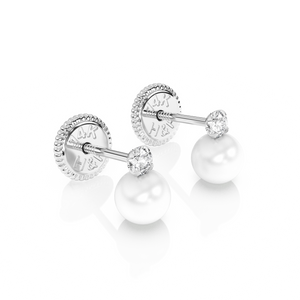 3mm Pearl Drop Clear CZ Stud Earrings - Solid 14K White Gold, Screw Back, for Babies & Children