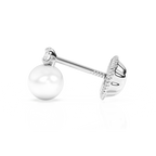 3mm Pearl Drop Clear CZ Stud Earrings - Solid 14K White Gold, Screw Back, for Babies & Children
