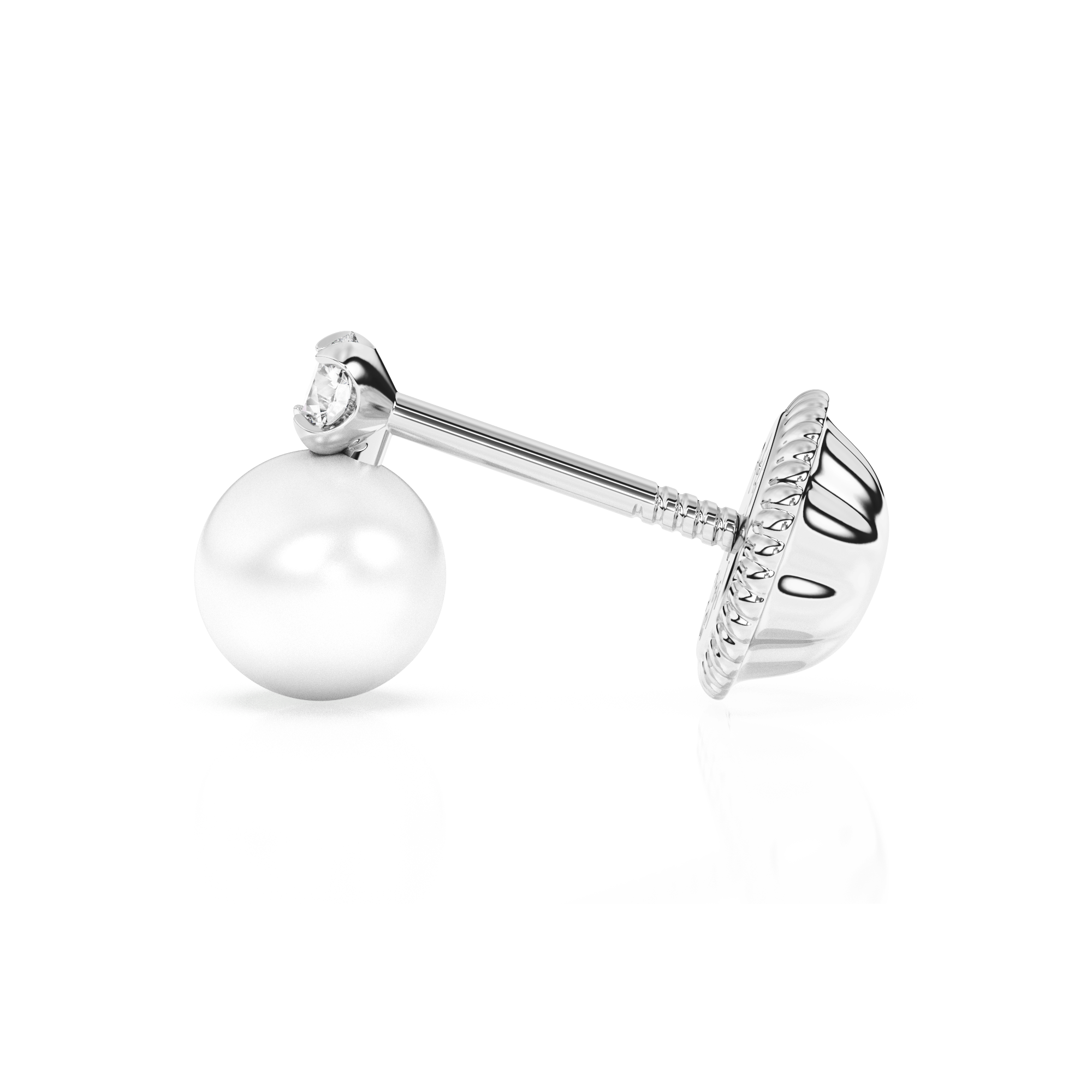 3mm Pearl Drop Clear CZ Stud Earrings - Solid 14K White Gold, Screw Back, for Babies & Children