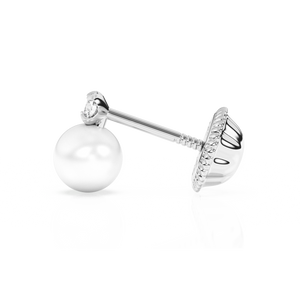 3mm Pearl Drop Clear CZ Stud Earrings - Solid 14K White Gold, Screw Back, for Babies & Children