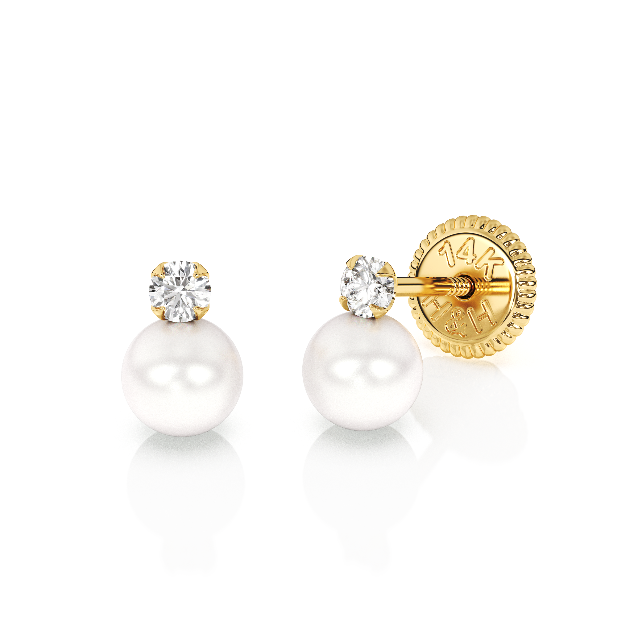 3mm Pearl Drop Clear CZ Stud Earrings - Solid 14K Gold, Screw Back, for Babies & Children